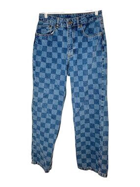 The Ragged Priest Light Blue Checkered Straight Jeans 29" Inseam Size 28